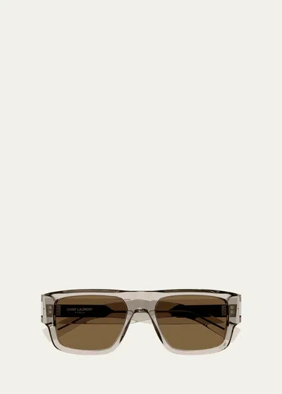 Saint Laurent Men's Sl 659 Acetate Rectangle Sunglasses In Beige
