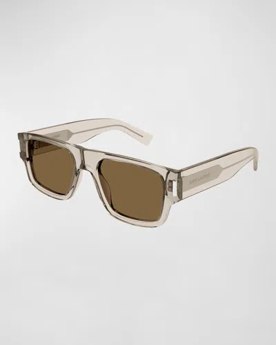 Saint Laurent Men's Sl 659 Acetate Rectangle Sunglasses In Beige