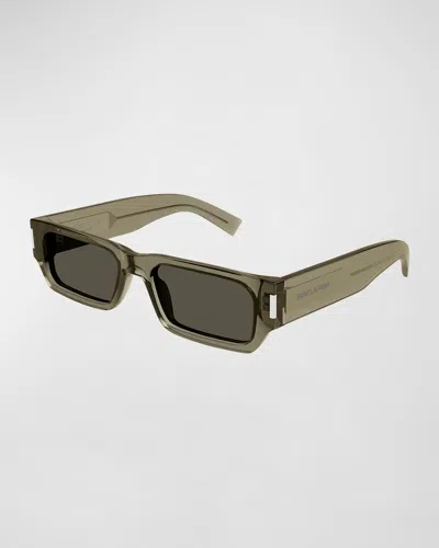 SAINT LAURENT MEN'S SL 660 ACETATE RECTANGLE SUNGLASSES
