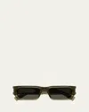 Saint Laurent Men's Sl 660 Acetate Rectangle Sunglasses In Shiny Transparent Taupe