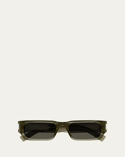 Saint Laurent Men's Sl 660 Acetate Rectangle Sunglasses In Shiny Transparent Taupe