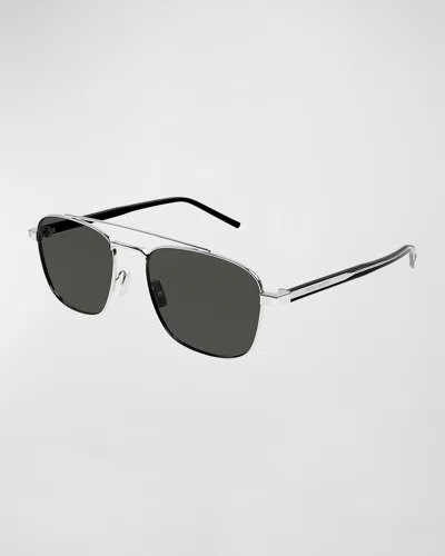 Saint Laurent Men's Sl 665 Metal Aviator Sunglasses In Silver