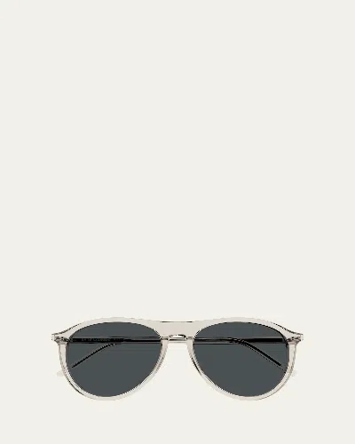 SAINT LAURENT MEN'S SL 667 ACETATE OVAL SUNGLASSES