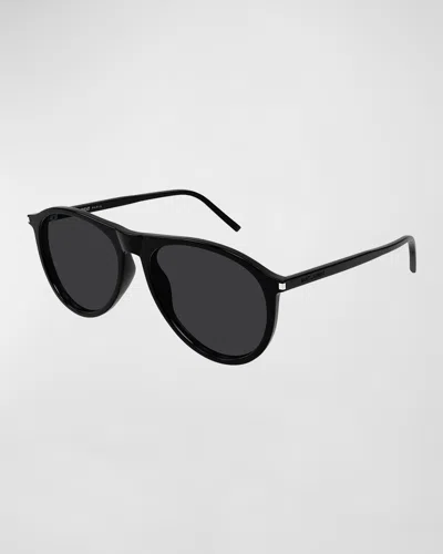 Saint Laurent Men's Sl 667 Acetate Oval Sunglasses In Black