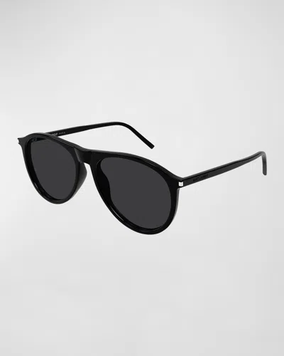 SAINT LAURENT MEN'S SL 667 ACETATE OVAL SUNGLASSES