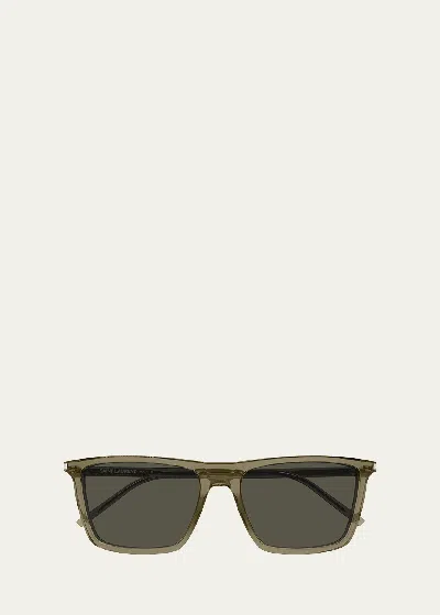 Saint Laurent Men's Sl 668 Acetate Rectangle Sunglasses In Green