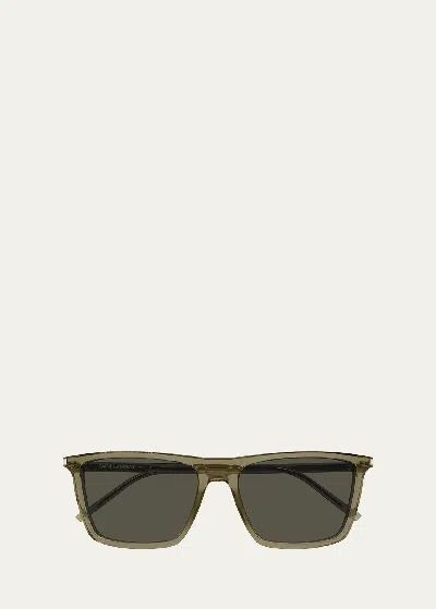 Saint Laurent Men's Sl 668 Acetate Rectangle Sunglasses In Brown