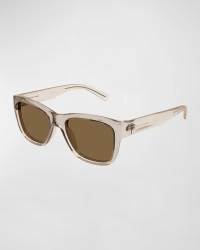 Saint Laurent Men's Sl 674 Plastic Square Sunglasses In Beige