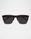 Saint Laurent Men's Sl 768m Acetate Rectangle Sunglasses In Shiny Dark Havanashiny Silver