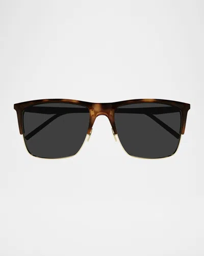 Saint Laurent Men's Sl 768m Acetate Rectangle Sunglasses In Shiny Mediumshiny Light Gold