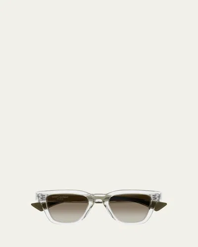 Saint Laurent Men's Sl 789 Jacquesm Acetate Rectangle Sunglasses In Shiny Transparent Crystal
