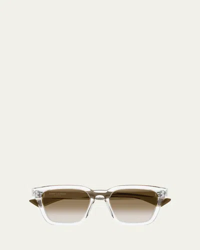 Saint Laurent Men's Sl 790f Recycled Acetate Rectangle Sunglasses In Silver