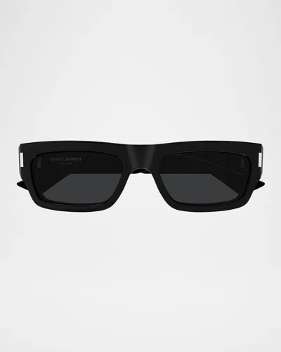 SAINT LAURENT MEN'S SL 837-001 ACETATE RECTANGULAR SUNGLASSES