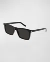 Saint Laurent Men's Slim Acetate Rectangle Sunglasses In Black