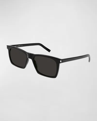 Saint Laurent Men's Slim Acetate Rectangle Sunglasses In Black