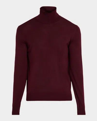 Saint Laurent Men's Slim Wool Turtleneck Sweater In Burgundy