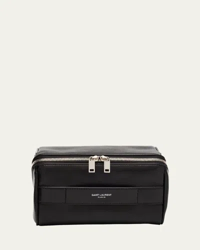 SAINT LAURENT MEN'S SMALL CUBE TROUSSE LEATHER TOILETRY CASE