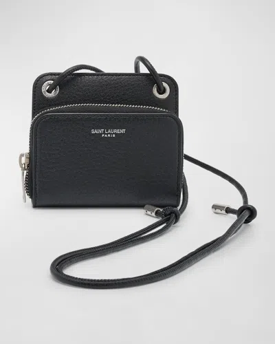 Saint Laurent Men's Small Leather Crossbody Bag In Black