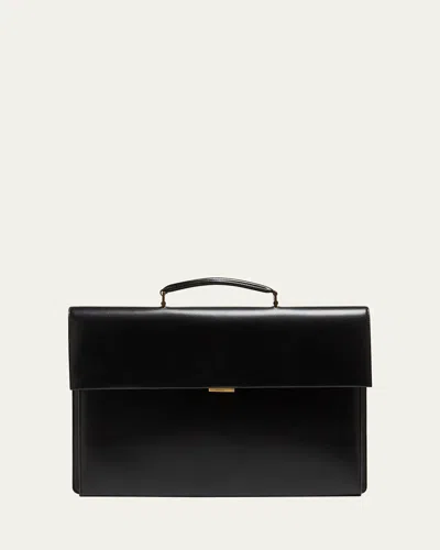 Saint Laurent Men's Smooth Leather Briefcase In Nero