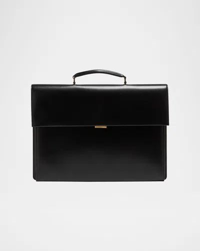 Saint Laurent Men's Smooth Leather Briefcase In Nero