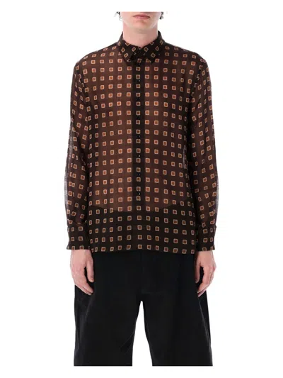 SAINT LAURENT MEN'S SQUARED WOOL ETAMINE SHIRT