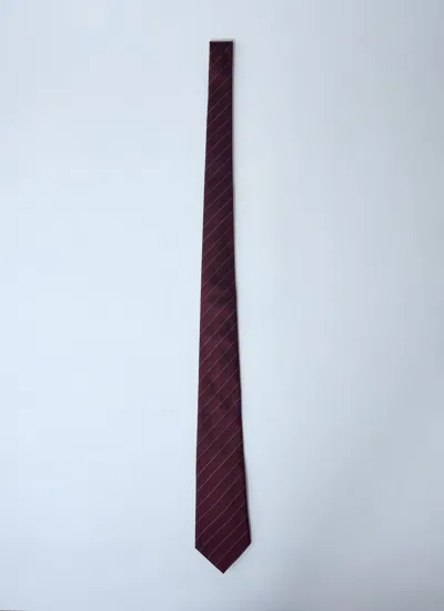 Saint Laurent Men Stripe Silk Satin Tie In Brown