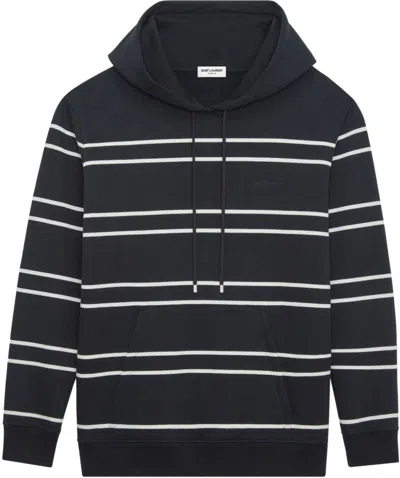 SAINT LAURENT MEN'S STRIPED COTTON HOODIE