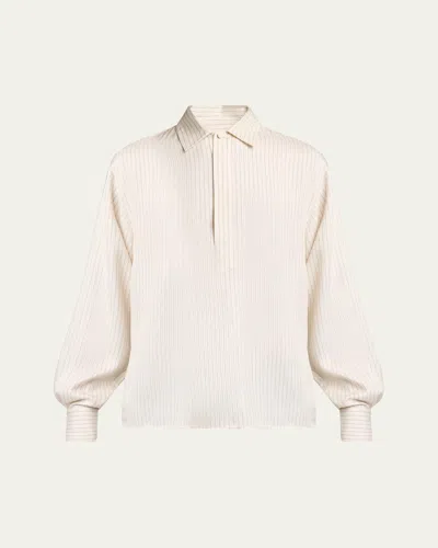 Saint Laurent Men's Striped Half-placket Dress Shirt In Multi