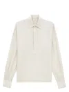 Saint Laurent Striped Pattern Tunic Shirt With Point Collar In Beige