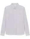 Saint Laurent Monogram Button-down Collar Striped Cotton-poplin Shirt In Blanc,noir