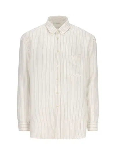 Saint Laurent Men's Striped Silk Chemise For Ss24 Collection In Neutral