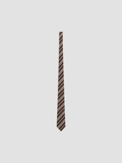 Saint Laurent Men's Striped Tie In Silk In Brown Ivory