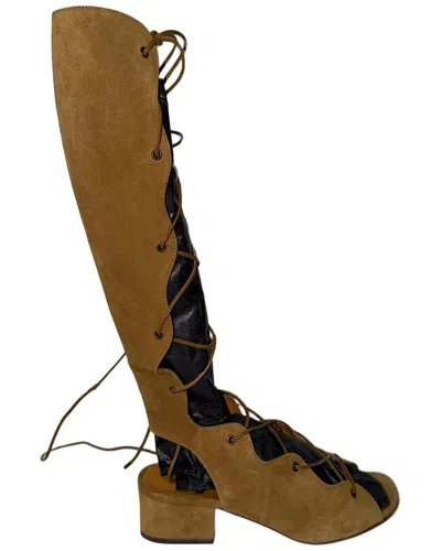Pre-owned Saint Laurent Men's Suede Babies Tall Gladiator Lace-up Sandal (authentic Pre-  Loved)