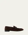 Saint Laurent Cassandre-detail Suede Loafers In Brown