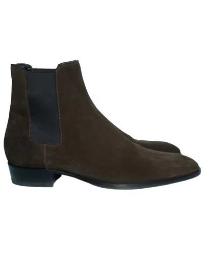Pre-owned Saint Laurent Men's Suede Kaki Suede Chelsea Ankle Boot (authentic Pre-loved) In Brown