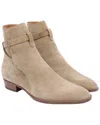 Saint Laurent Almond Toe Suede Ankle Boots With Buckle In Neutral