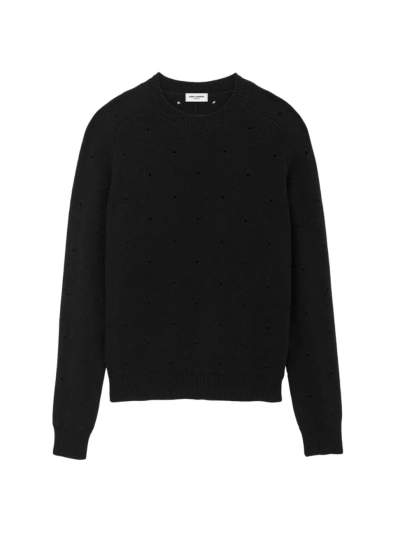 Saint Laurent Men's Sweater In Openwork Wool In Black