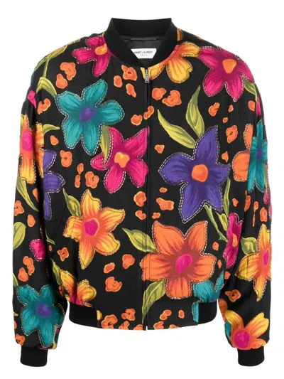 SAINT LAURENT MEN'S TEDDY FLEURS CREPE JACKET | SIZE 52 | 684941Y2E898486 COLOR MULTIPLECOLORS