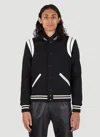 Saint Laurent Men Teddy Varsity Bomber Jacket In Black Blanc