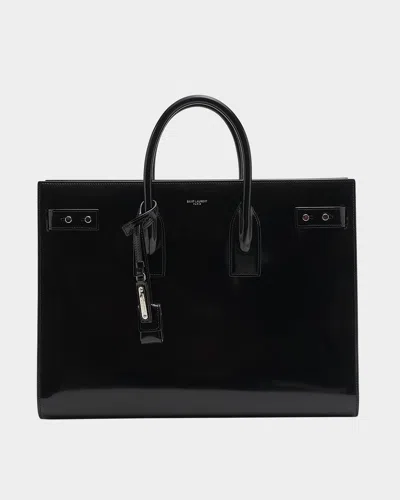Saint Laurent Men's Thin Large Patent Leather Tote Bag In Nero