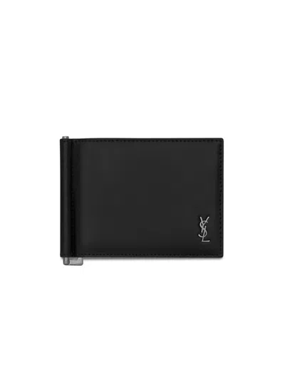 Saint Laurent Men's Tiny Cassandre Bill Clip Wallet In Matte Leather In Black
