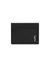 Saint Laurent Men's Tiny Cassandre Card Case In Grained Leather In Black