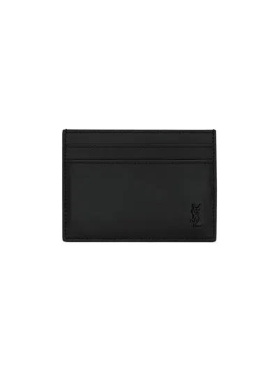 Saint Laurent Men's Tiny Cassandre Card Case In Matte Leather In Black