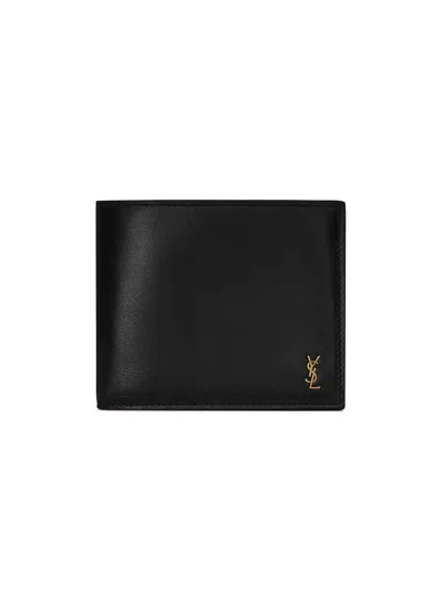 Saint Laurent Men's Tiny Cassandre East West Wallet In Shiny Leather In Black