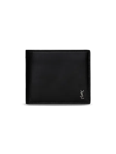 Saint Laurent Men's Tiny Cassandre East-west Wallet In Matte Leather In Black