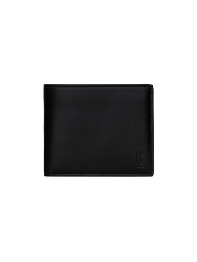 Saint Laurent Men's Tiny Cassandre East-west Wallet In Matte Leather In Black