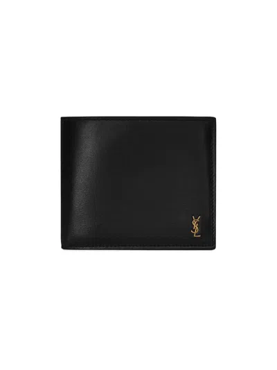 Saint Laurent Men's Tiny Cassandre East-west Wallet With Coin Purse In Black