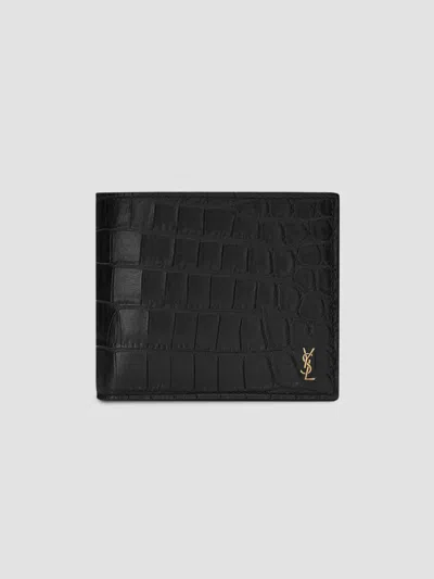Saint Laurent Men's Tiny Cassandre East-west Wallet With Coin Purse In Black
