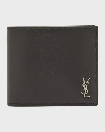Saint Laurent Men's Tiny Cassandre Leather Bifold Wallet In Black