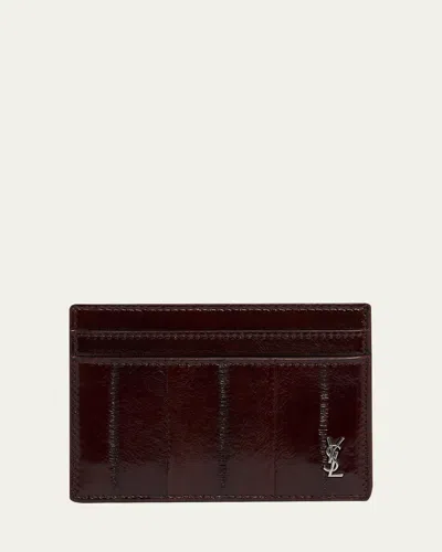 Saint Laurent Men's Tiny Cassandre Leather Card Case In Brown